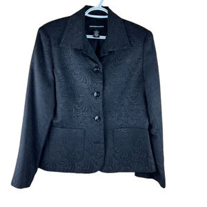 Norton McNaughton Raised Embossed Black Damask Blazer